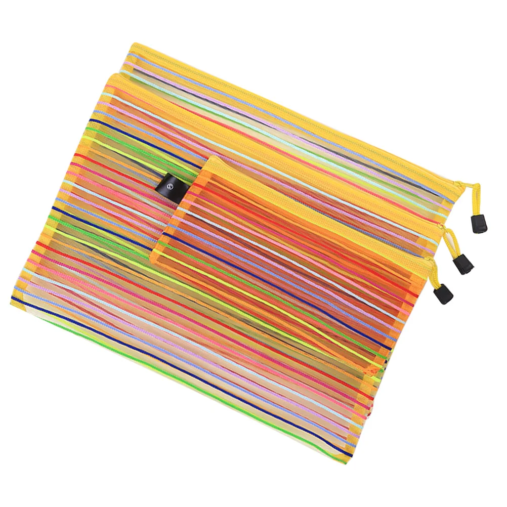 3Pcs Colorful Nylon Mesh File Organizer Bags Set A4 A5 B6 Portable Zipper Document Holder Storage File Bag Document Organizer