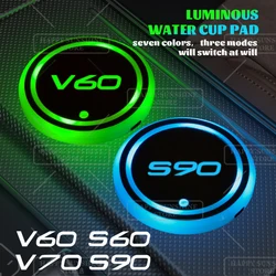 7 Colorful LED For Volvo S60 S90 V70 V60 R Design Logo Car Water Cup Mat Drink Holder Coaster Light Decorative Accessories