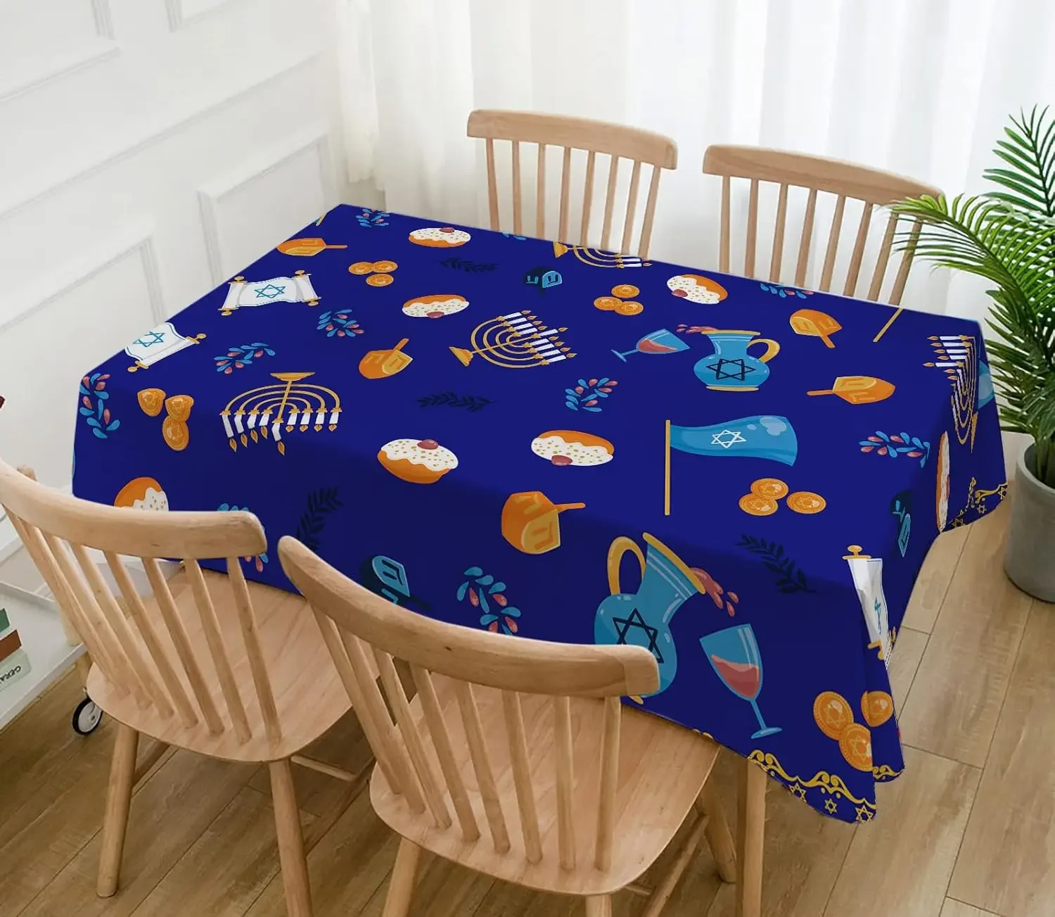 Hanukkah Rectangle Tablecloth Jewish Chanukah Menorah Festival Holiday Party Decoration Star of David Kitchen Dining Table Cover