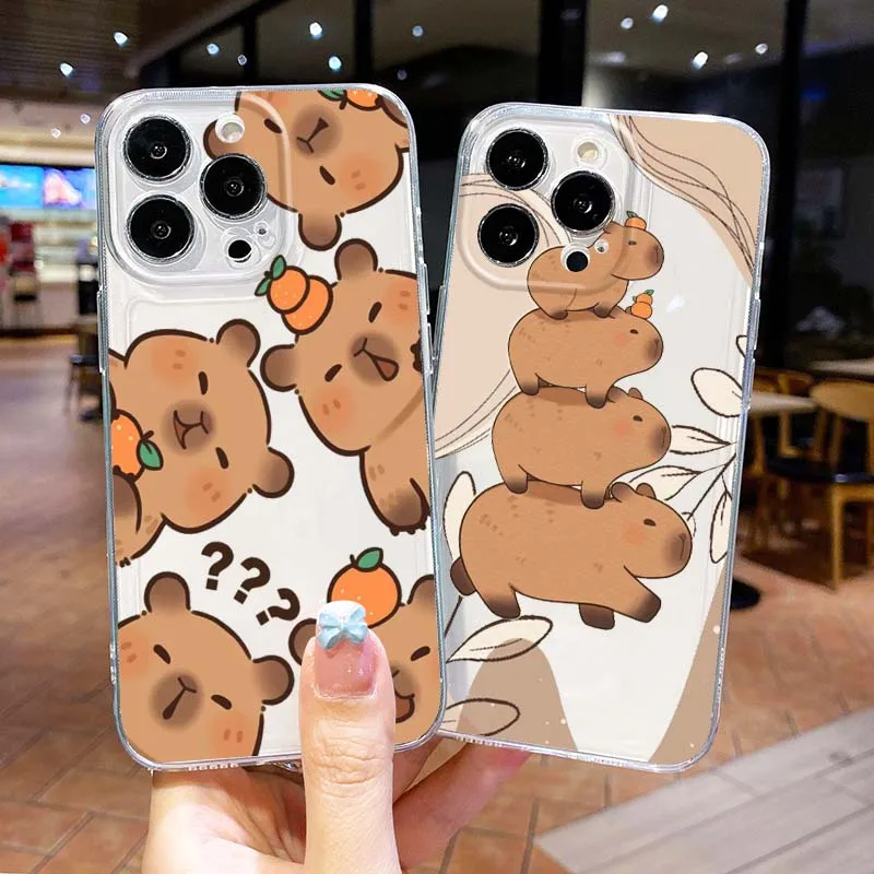 

Capybara Cartoon Cute Popular Phone Case For Apple iPhone 17 16 15 14 13 12 11 Air Pro Max Plus Mini Transparent Soft