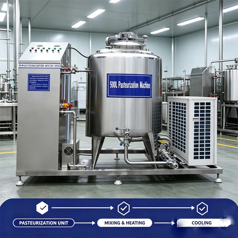 Industrial 500L Milk Pasteurizer Stainless Steel Dairy Factory Heating Cooling Mixing Tank Sterilizer Equipment Customized