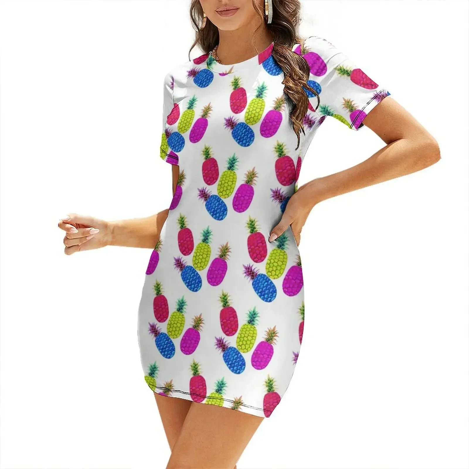 

Pineapple Pattern Vibrant Candy Short-Sleeved Dress elegant women's sets women's clothing korea stylish luxury dresses