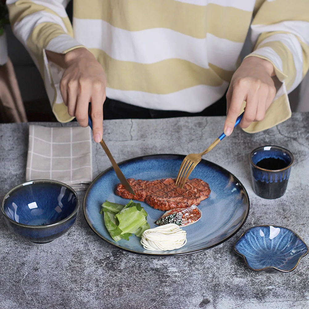 

1Pcs Ceramic Steak Plate Blue Western Food Serving Dish Premium Multipurpose Tableware for Dinner Snack Pasta Pizza Storage Dish