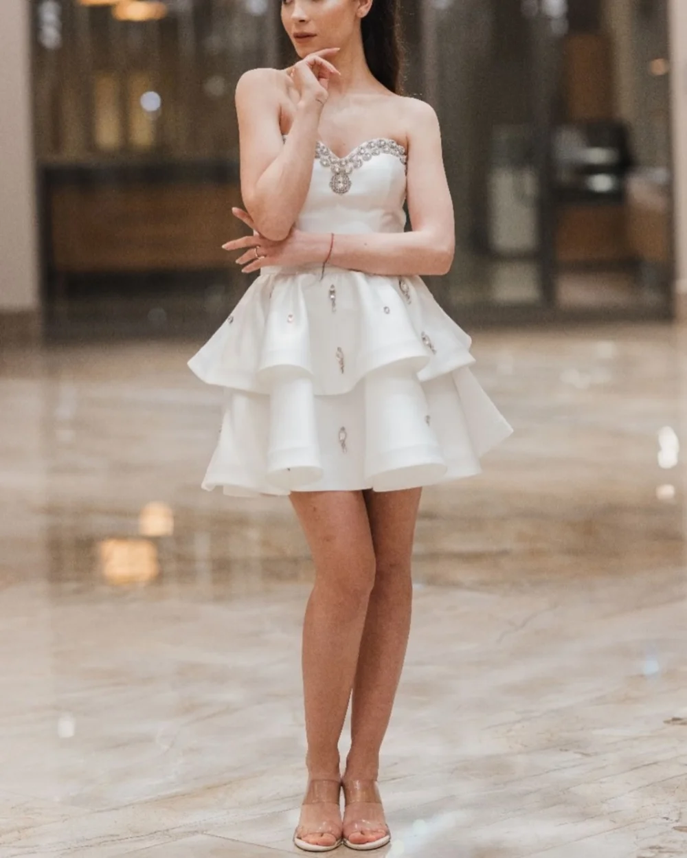 

High Quality Customized Pleat Sweetheart Neck Short Dresses Bespoke Occasion Evening Woman Elegant Party Sparkle High Quality