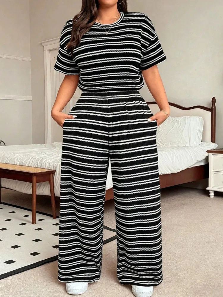 2 Piece Women Sets 2026 New Arrival Plus Size Summer Matching Sets Big Size Two Pieces Sets Top And Pants Suits Outfits Clothing