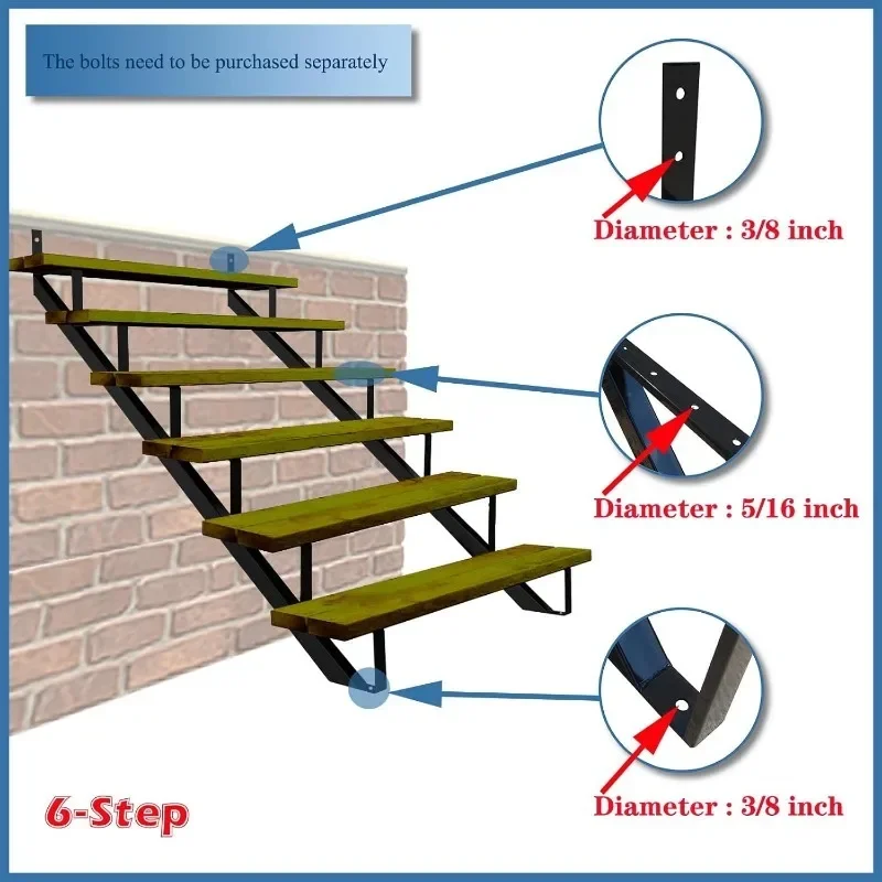 Black Steel Stair Riser with Steel Stair Riser 7 Step Stair Stringer for Deck Height Home Improvement Stair Parts Treads