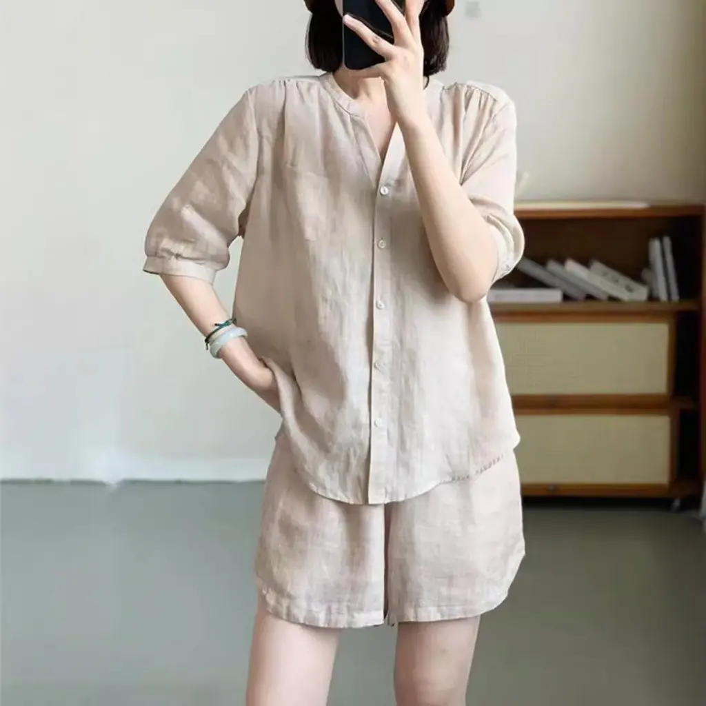 

Women's Cotton Linen Shorts Suit Solid Color Simple Elegant Fashion Casual plus Size Summer New