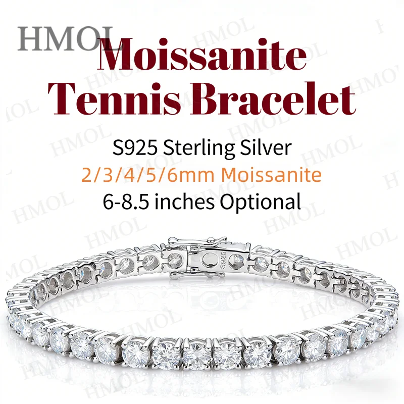 Moissanite Tennis Bracelet 925 Silver Round Cut 2-6.5mm Hypoallergenic Dainty Daily Wear Fine Jewelry for Unisex 6-8.5inch