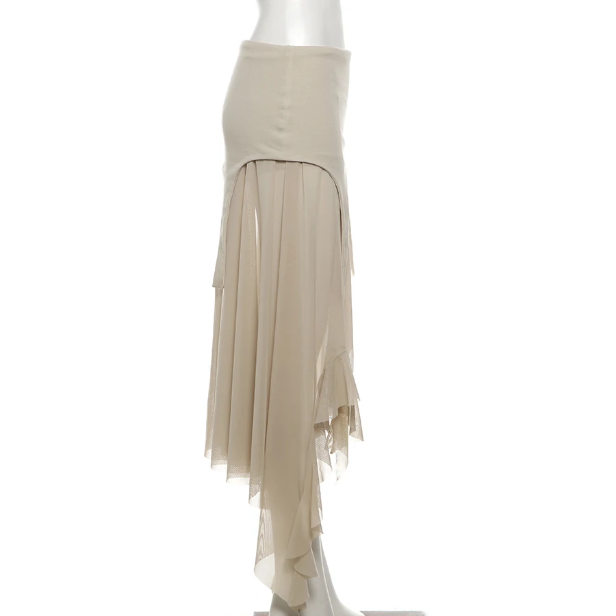 Nibber 2026 Sommer Einfarbiger Schlichter Alltagstauglicher Sexy Gerippter High-Street Trendiger Cooler Damen Laminierter Rüschenrock – Detail 13