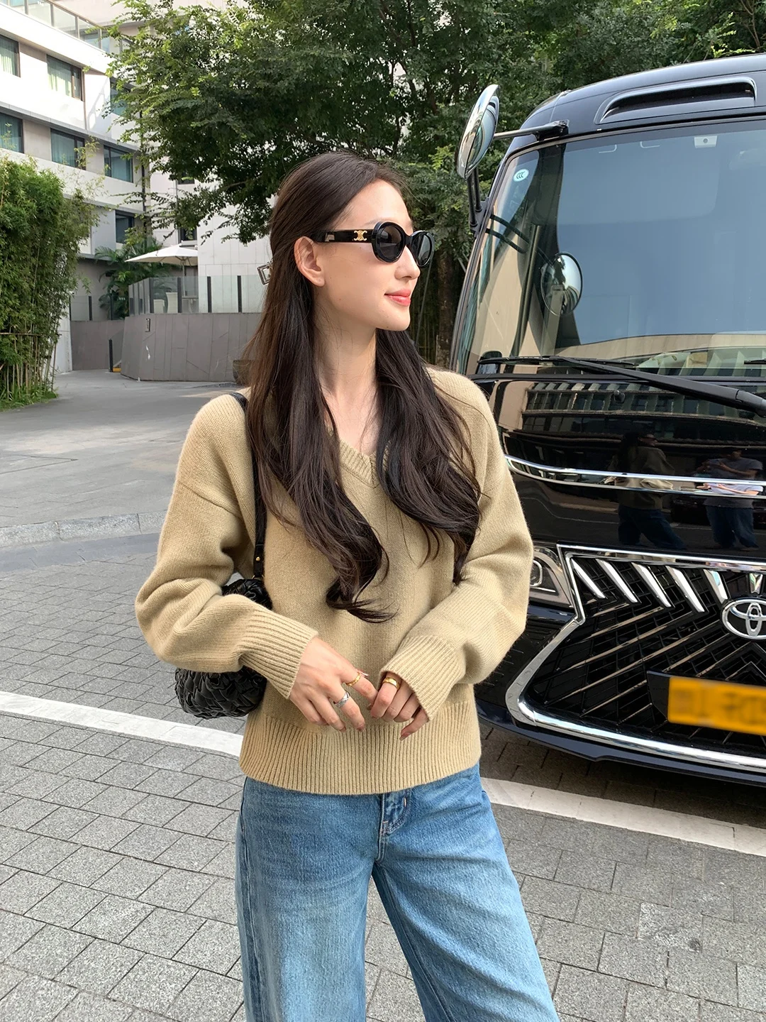 

Maven Lin Women's V-ne Knitwear 00% Wool Loose Fit Basic Sle Long Sve Crew Ne Pullover Sweater Autumn Faion