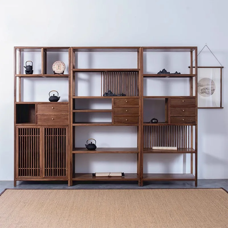 Walnut solid wood tea cabinet shelf Bogu rack tea room display cabinet Duobao Pavilion storage cabinet tenon and mortise process