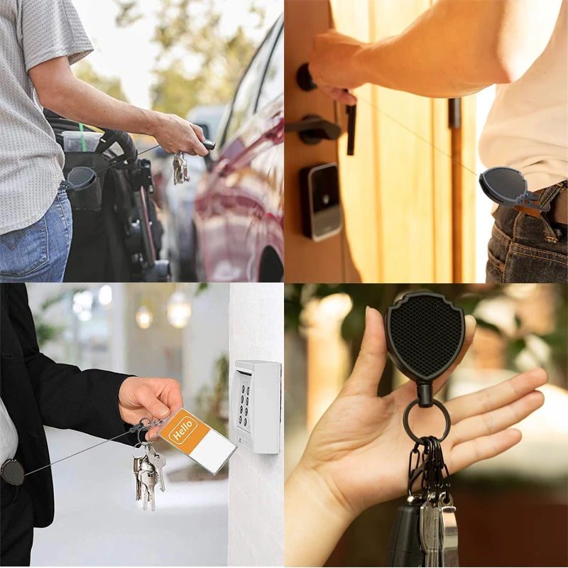 Locking Retractable Keychain with Belt Clip Steel Wire Rope Tactical Anti Lost Pull Recoil Return ID Holder Reel Badge Keys Ring