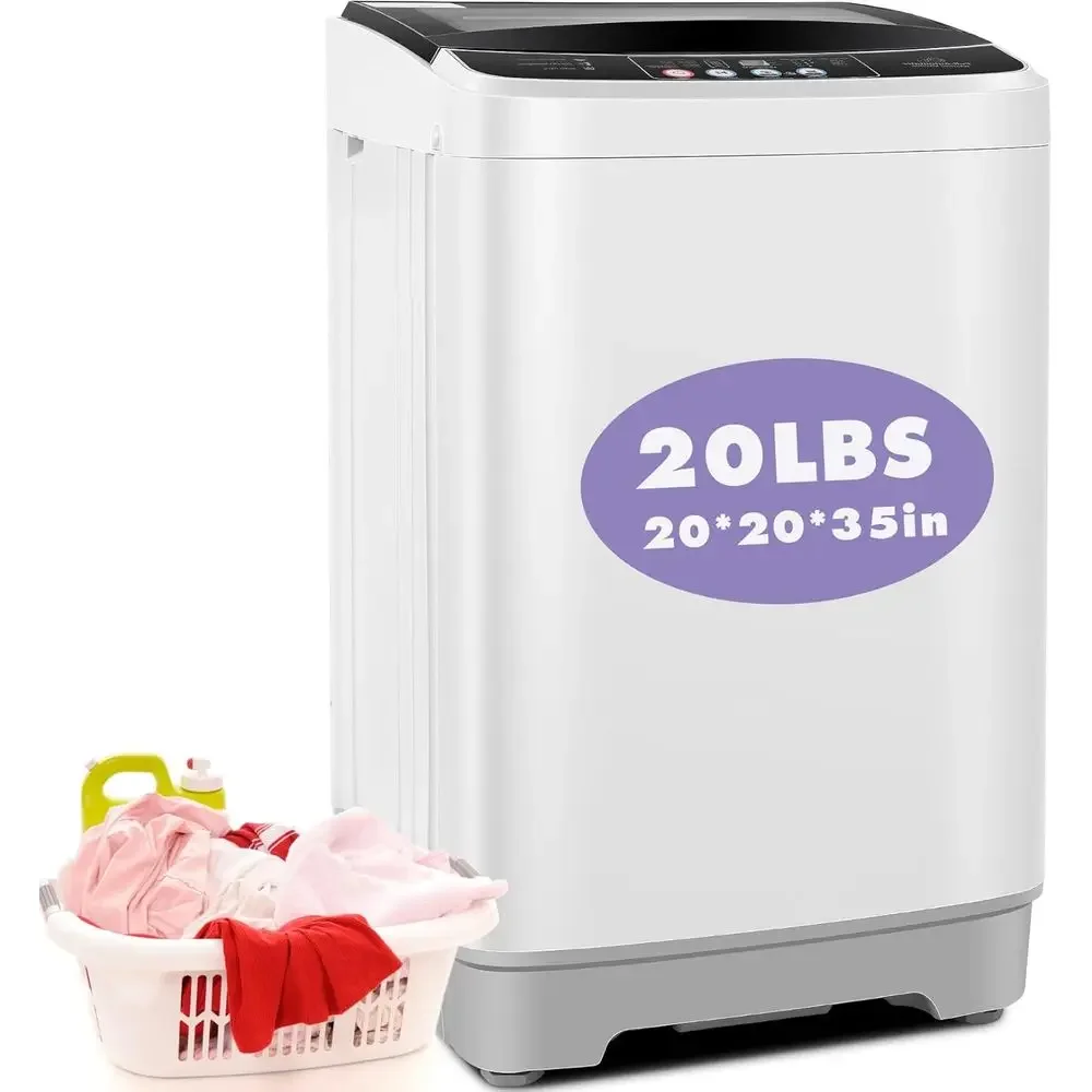 Compact 20-Pound Capacity Washer and Dryer Combo with 10 Programs and 8 Water Levels for Apartments, Dorms, and RVs - Glass Lid