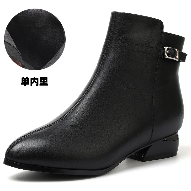 

ZXRYXGS/Новые короткие сапоги из воловьей кожи с острым носком, женские ботинки на одинарном низком каблуке, 2022, элегантные темпераментные зимние хлопковые сапоги большого размера