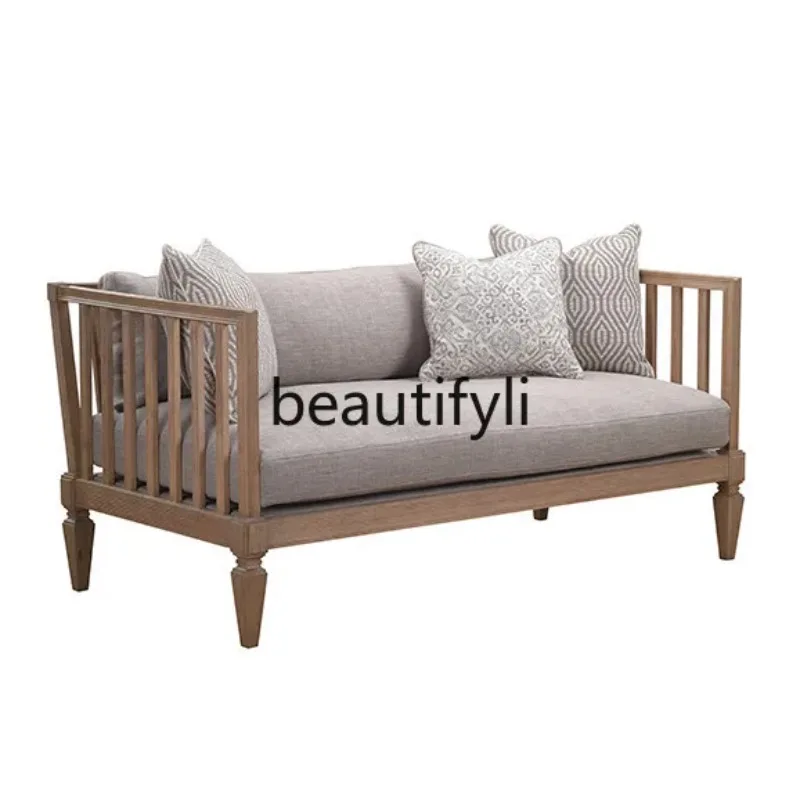 K132 American-style Solid Wood Sofa French-style Model Home Living Room Three-seater Multi-functional Furniture