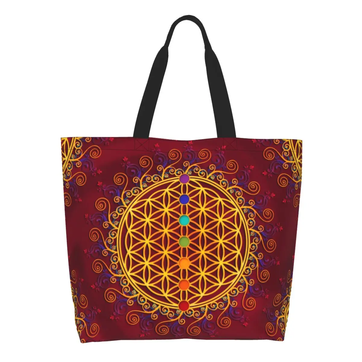 Cute Printing Flower Of Life Tote Shopping Bags borsa a tracolla in tela lavabile spiritualità Yoga Zen Mandala Handbag