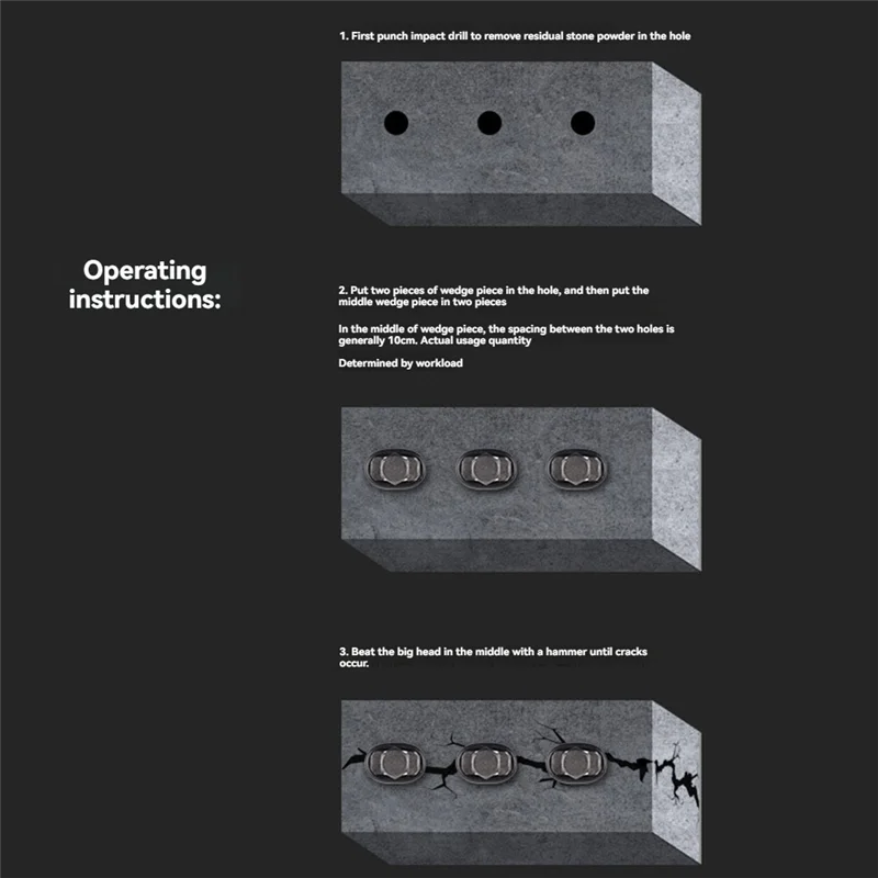 Strumento per dividere la pietra Splitter per pietra Cunei per spina metallica Splitter per roccia in cemento Utensile manuale 16 * 105 mm Scalpelli per pietra