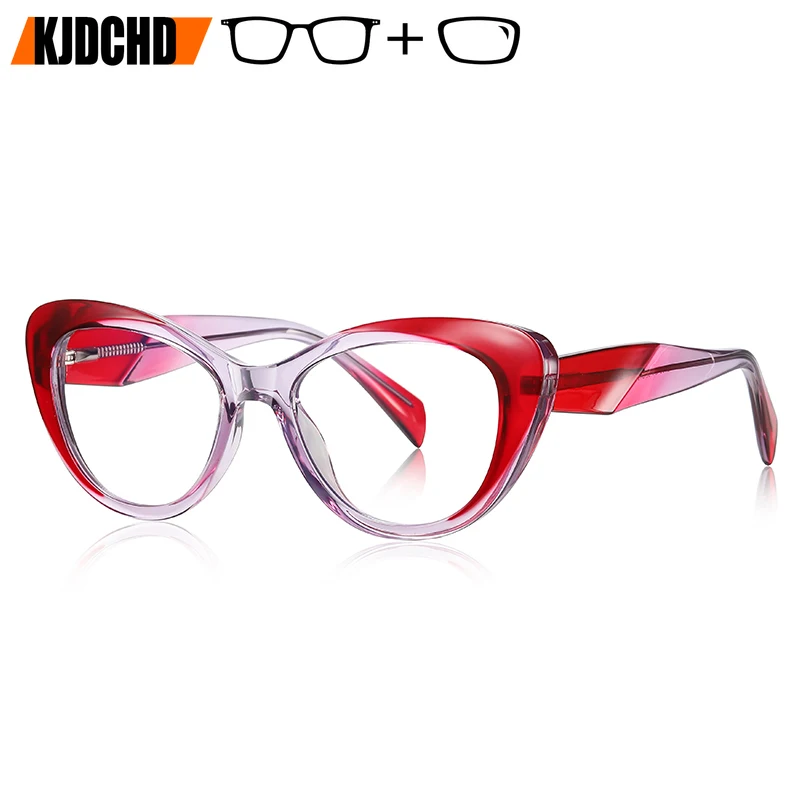

KJDCHD Business Women Thick Circle Prescription Glasses Handmade Acetate Square Blue Light Blocking Progressive Eyewear