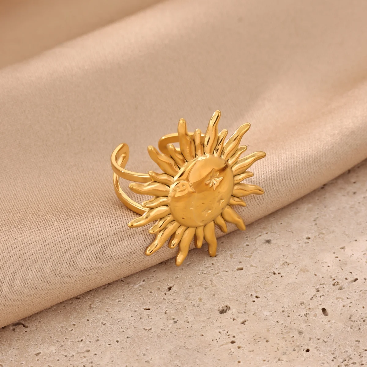 Luxury Sun Moon Star Rings For Women Stainless Steel Gold Color Open Finger Ring 2026 New Fashion Wedding Couple Jewelry