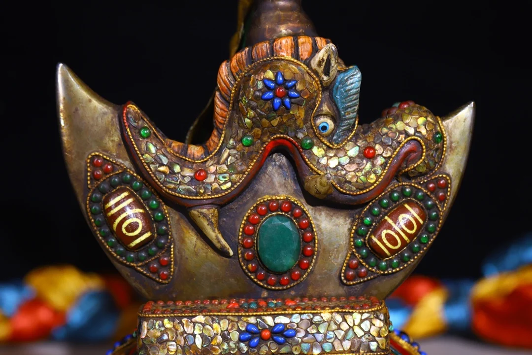 Temple Collectio Old Tiantie Mosaic Gem gZi Beads Shell Skull Beast Head Vajra Phurpa Skull Base Amulet  Worship Hal