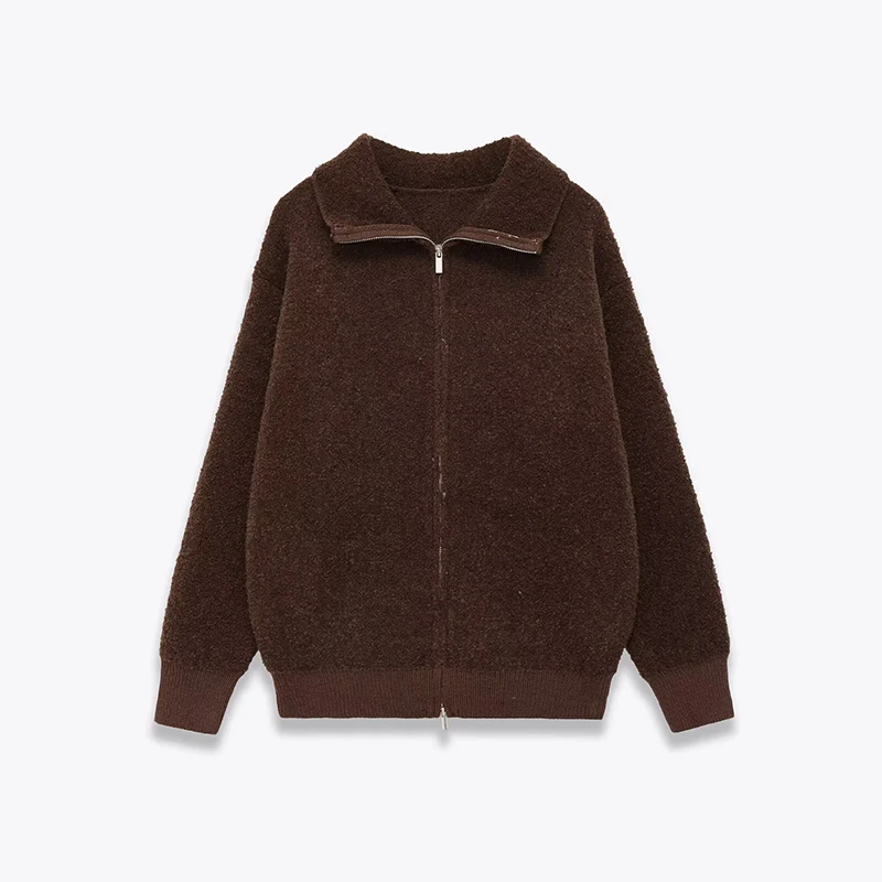 

YENKYE Spring 2026 Women High Neck Long Sleeves Bomber Jacket Female Front Zipper Casual Coat