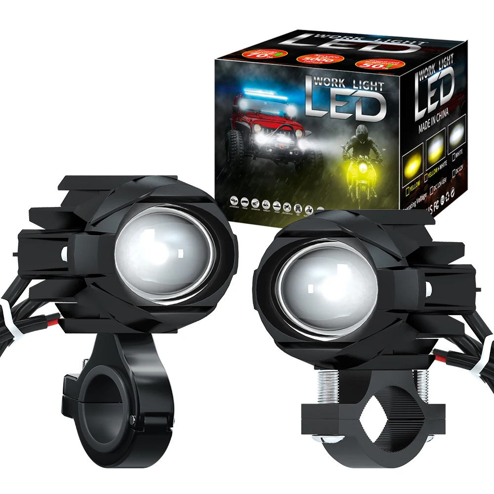 2 Pcs 12V-85V 18W LED Work Light Skull Design 3000LM Dual Color Yellow White Spot Lamp IP68 Waterproof for Motorcycle Truck SUV