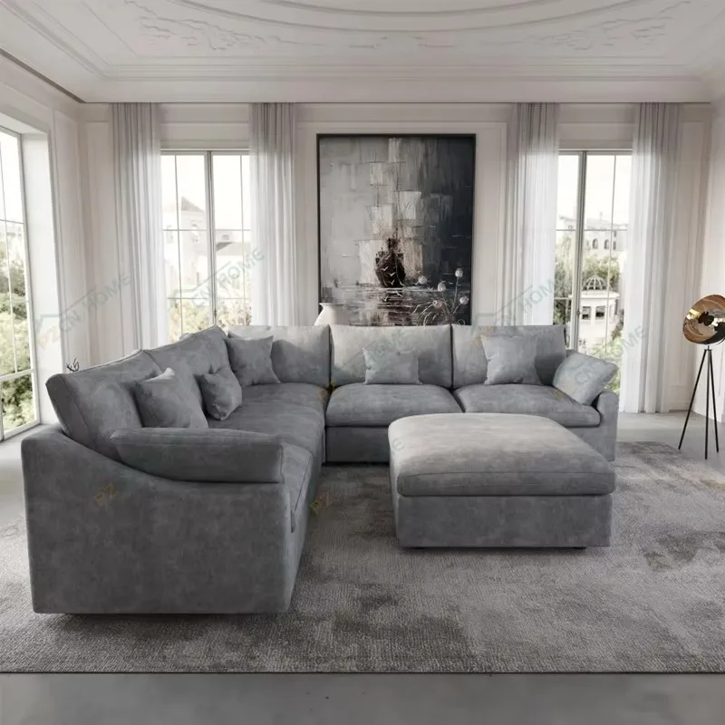 # Italian Very Soft Modular Sofa Set Furniture Living Room Couch Up-holstered Living Room Cloud Sofa Sectional Sofa with Ottoman