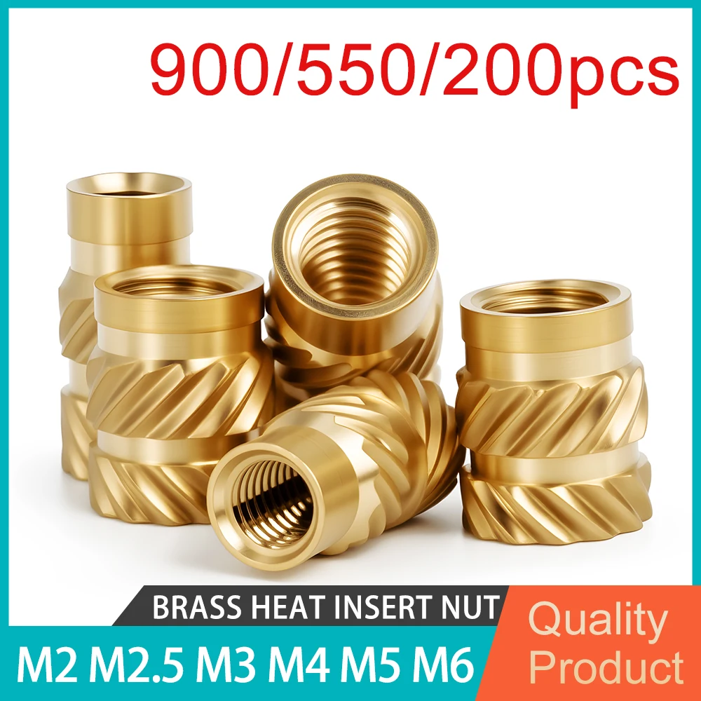 200/550/900Pcs Brass Heat Insert Nut Hot Melt Double Twill Knurled Thread Nuts Injection Molding for 3D Print M2M2.5 M3 M4 M5 M6