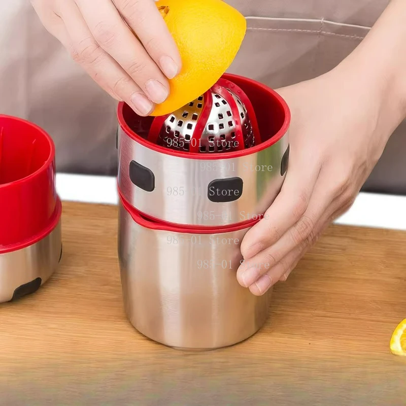 Hand Press Citrus Juicer Manual Orange Lemon Squeezer Rotation Reamer with Strainer and Storage Cup