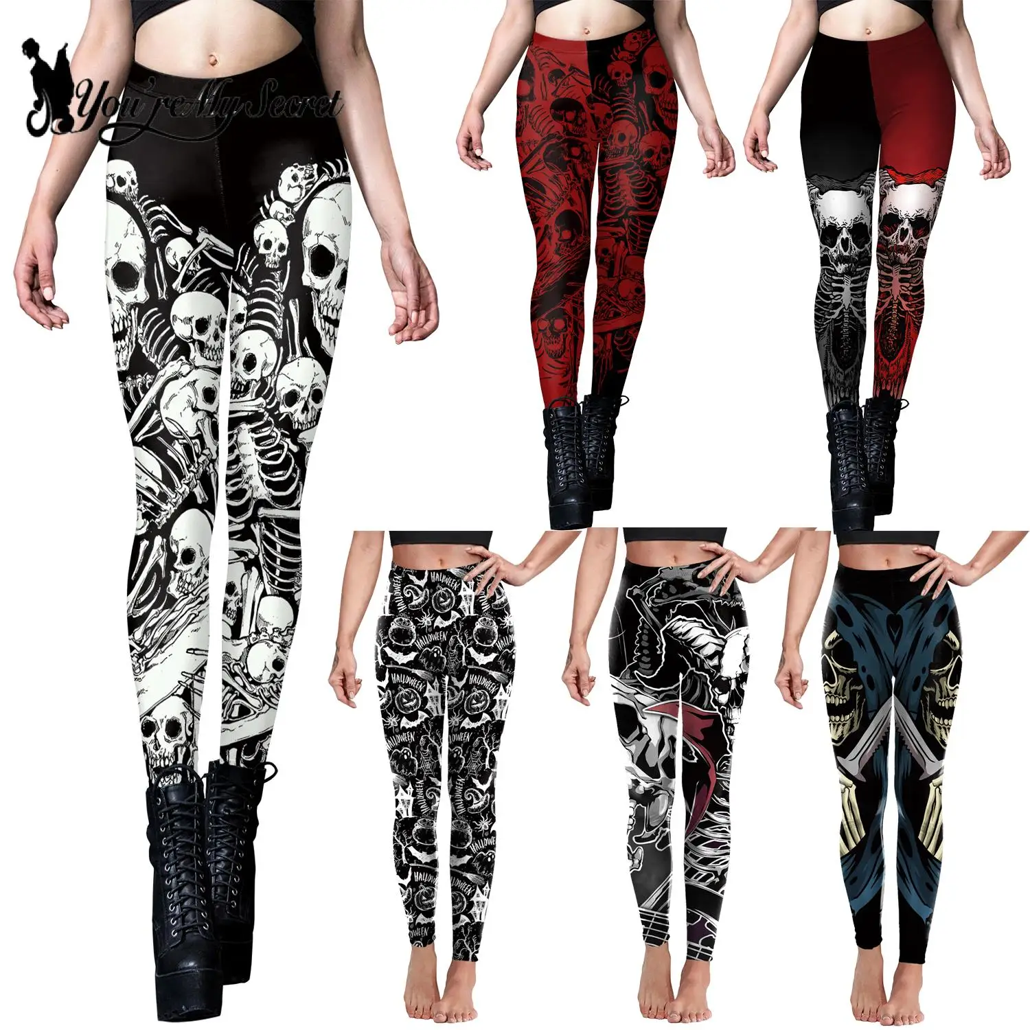 You\'re My SecExamen-Legging à Imprimé Tête de Mort pour Femme, Nouveau Design Punk, Style Gothique, Pantalon de Fitness, Rinçage, Sexy, à Commande