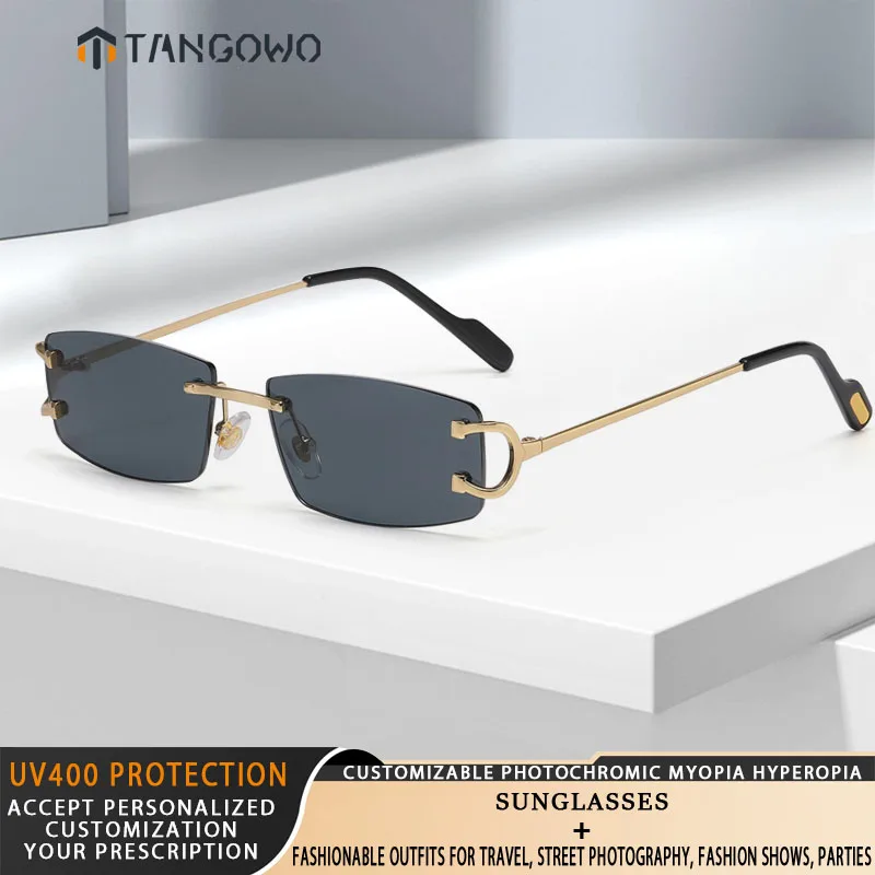 

TANGOWO New Rimless UV400 Sunglasses Fashion Modern Shades for Men Women Custom Myopia Hyperopia Photochromic Lenses Eyewear
