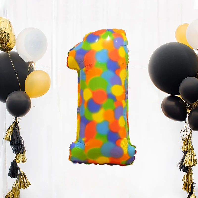 32inch Rainbow Dot Number Balloon 0-9 Gradient Aluminum Balloon Baby Shower Christmas Wedding Birthday Party Decoration Supply