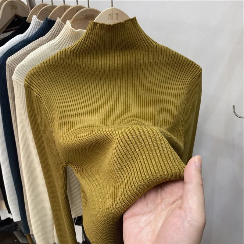 

Women's f High Collar Long Sve Knitwear Color Base Layer irt Sli Versatile Autumn Winter New Arrival Base L...