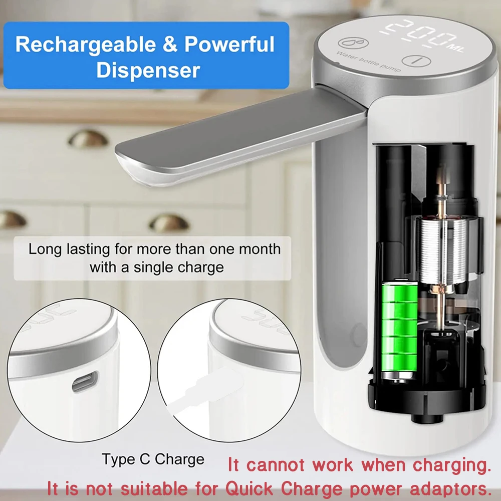 Electric Water Gallon Bottle Pump LED Display Rechargeable Automatic Water Dispenser Pump Foldable Desktop Water Bottle Pump image 2