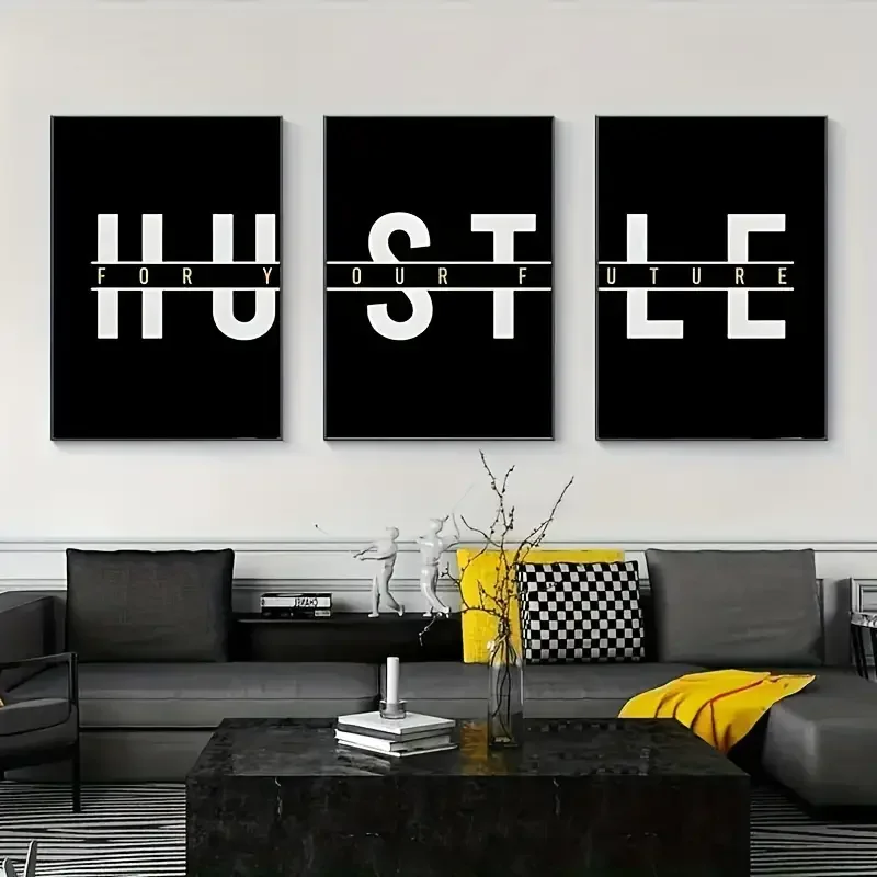 3pcs Unframed Canvas Poster, Hustle For Your Future Motivational Wall Art Canvas Painting, Living Room Decor Wall Art