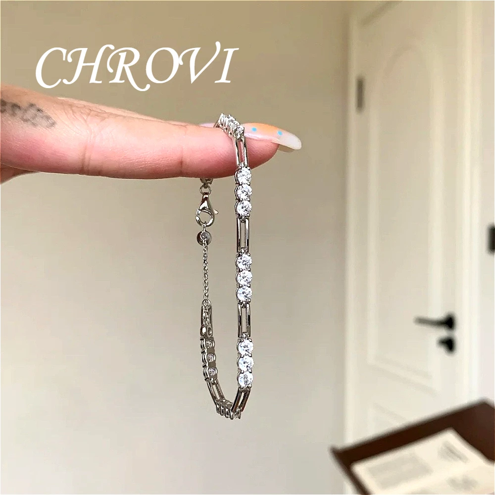 Luxuriöses 925 Sterling Silber Armband mit Glatter Textur, Doppellagig, mit Rundem Diamant und Gebogener Kette – Detail 13