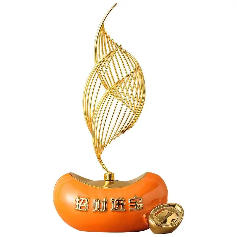 Feng Shui Luck Gold Ingot Figurine Luxury Premium Elegant Bedside Office TV Stand Wine Cabinet Housewarming Gift Home Decor Art