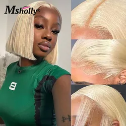 613 Honey Blonde Colored Human Hair Wig For Women Short Bob 13x4 Transparent Lace Frontal Wig Preplucked Natural Hairline Wigs