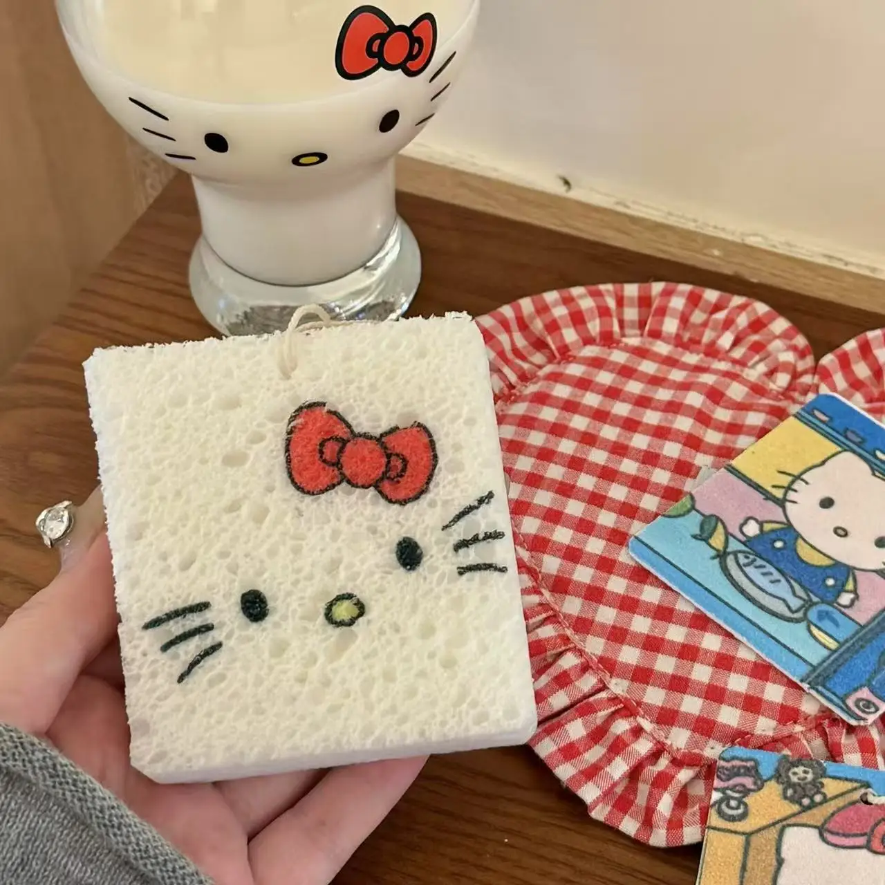 Esponja para Lavar Platos Hello Kitty, Linda Esponja Cuadrada de Pulpa de Madera y Algodón para Limpieza de Cocina, Kawaii, Regalo para Suministros de Cocina