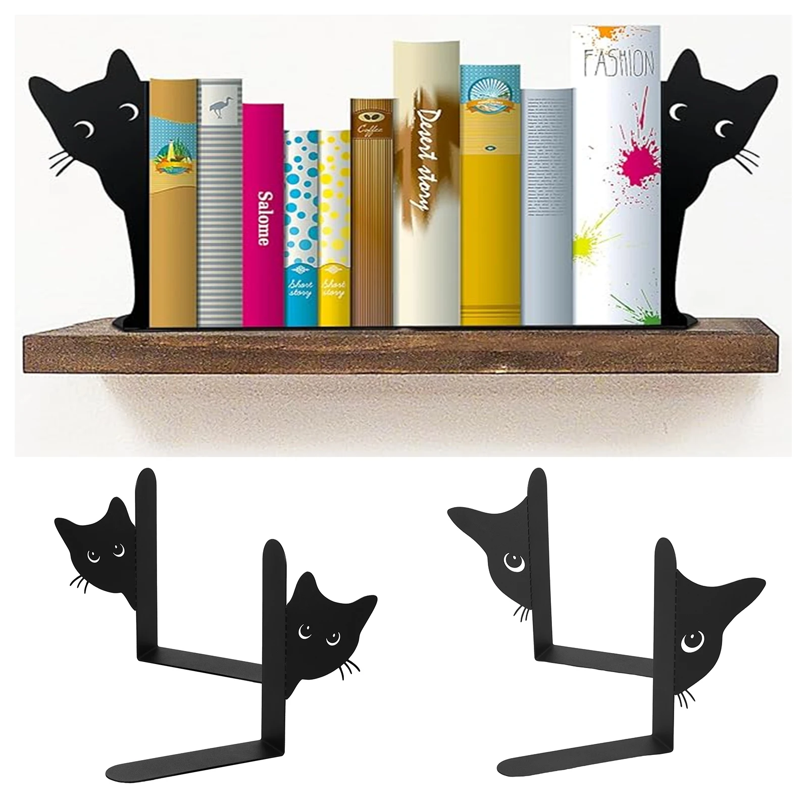 Metal Book Ends Bookends Book Stand Support for Home Office and Library Non Slip Rack Shelf Holder School Stationery Accessories