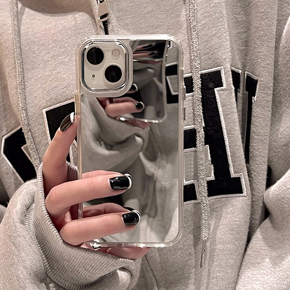 Luxury Plating Make Up Mirror Phone Case For iPhone 16 Pro Max 15 14 13 12 11 Pro XR X XS Max Soft Silicone Shockproof Cover