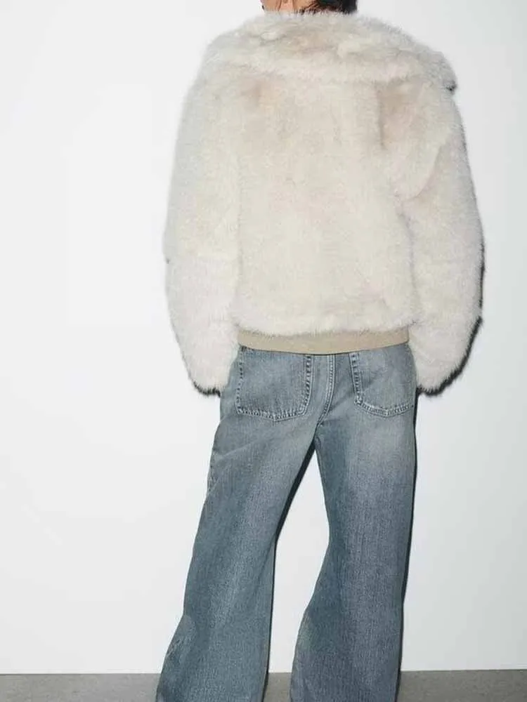 النمط الأوروبي والأمريكي الخريف موضة جديدة ملابس نسائية بسيطة متعددة الاستخدامات تأثير الفرو الصناعي سترة قصيرة بسحاب