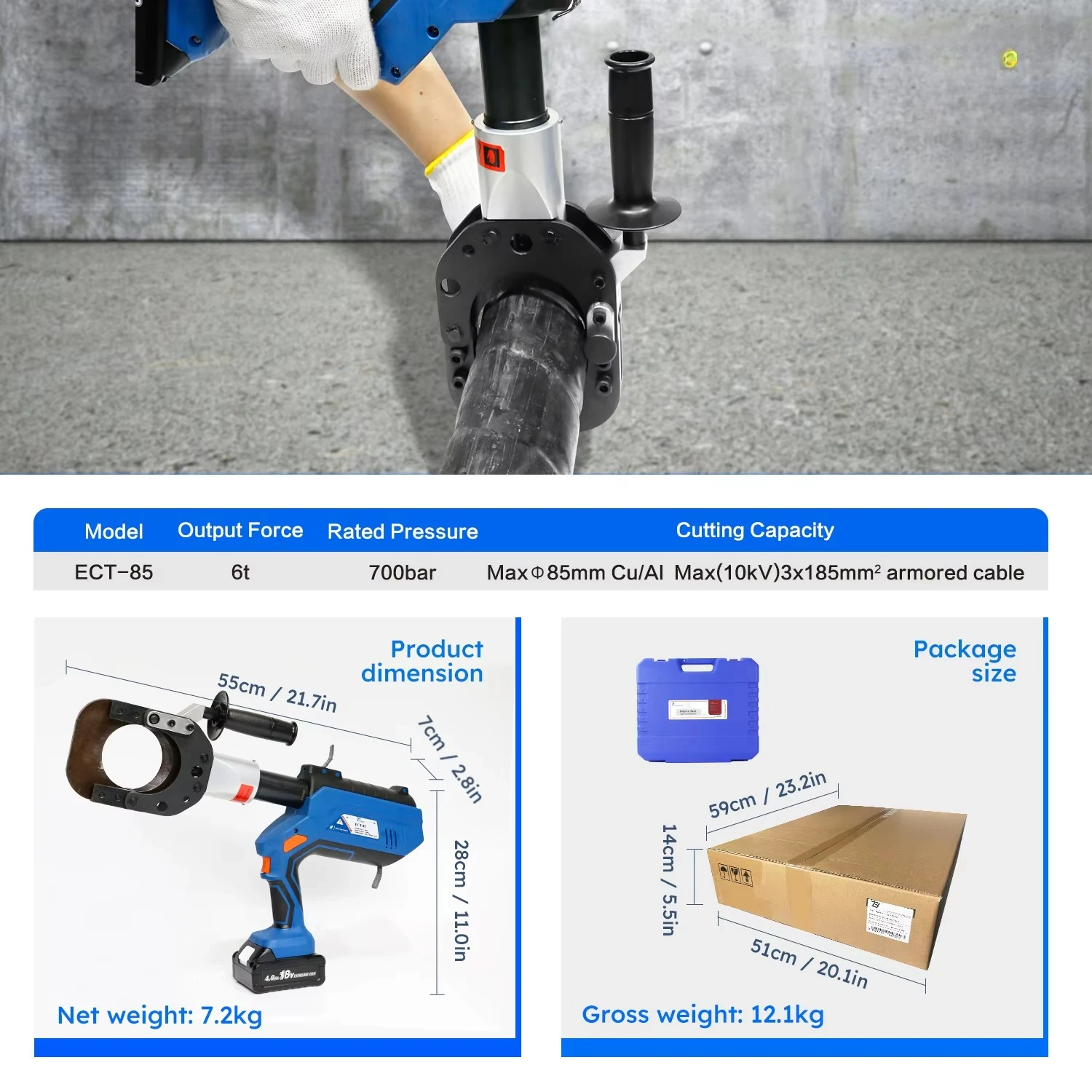 ECT-85 Powerful 85mm OEM Factory CE Approved Cost Effective Hydraulic 18V Battery Cable Cutting Tool view 3
