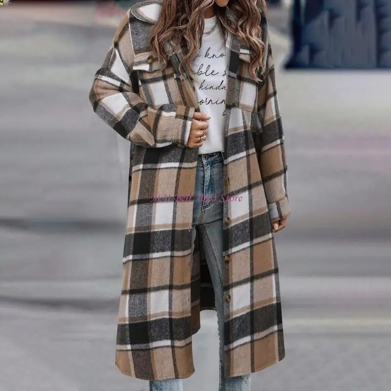 49Me Long Flannel Shirt Women Button Up Dampel Fashion Fashion Jatuh Trendi Trendy Parit Mantel