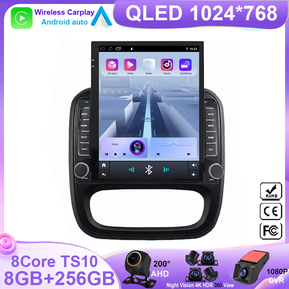 Rádio automotivo android 14, 9.7 polegadas, para renault trafic 3 2014-2021, opel vivaro b 2014-2018, reprodutor de vídeo multimídia, gps, dsp, bt