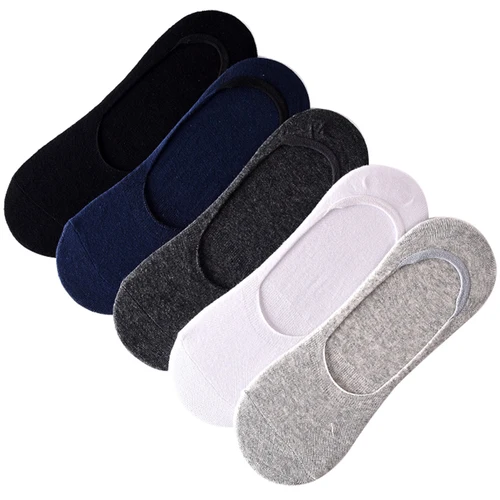 Imagen 2 del producto 5 pares de calcetines náuticos de talla grande 47,48 para hombre, calcetines grandes de verano antideslizantes de silicona invisibles, calcetines invisibles de algodón, medias deportivas negras