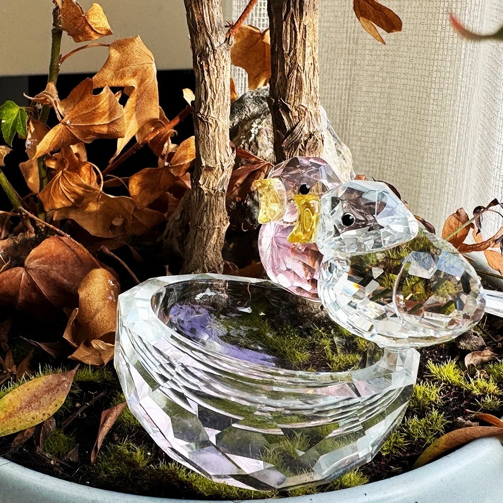 

Color Crystal Birds On The Bowl Figurine Collectible Art Glass Animal Ornament Table Wedding Home Decor Gift