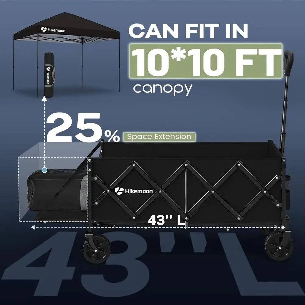 43 عربة أدوات قابلة للطي شديدة التحمل، سعة 360 رطل، عربة قابلة للطي للاستخدام الخارجي للتسوق والبستنة والتخييم - أسود #4
