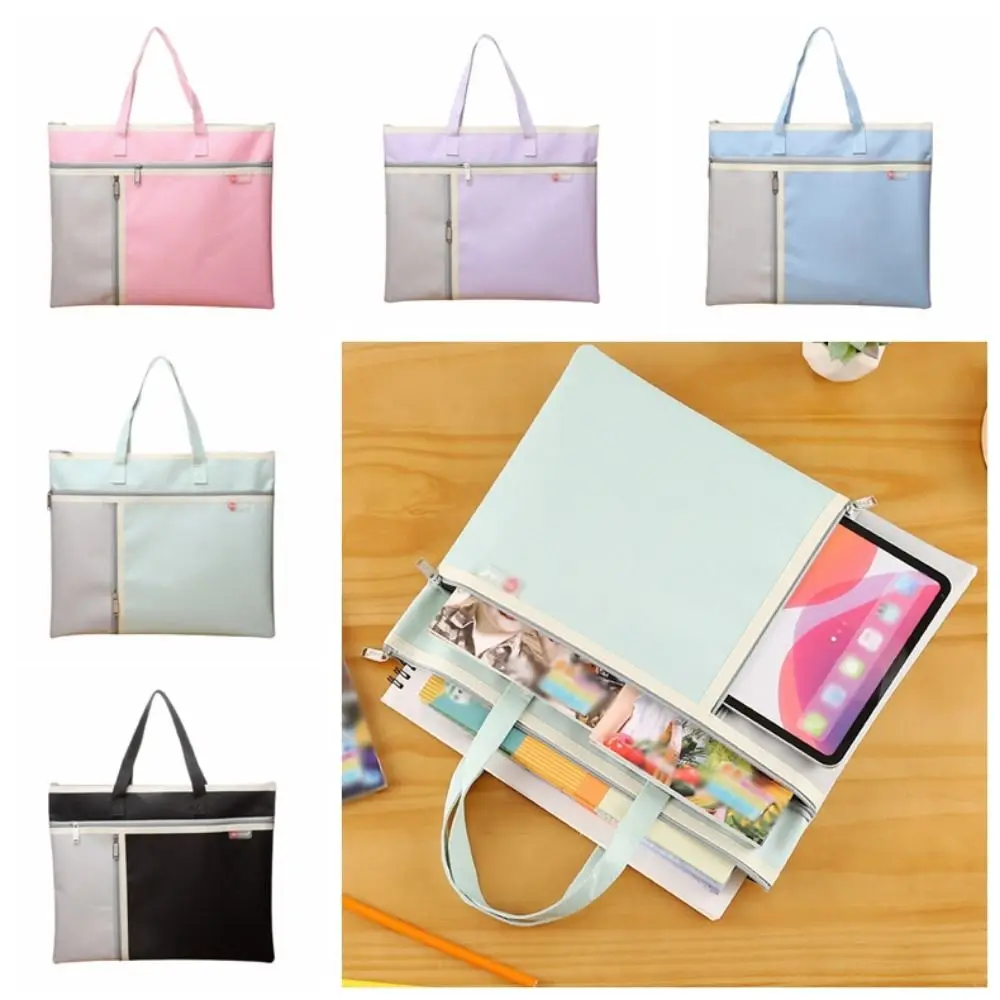 

Portable Book Storage Bag Oxford Cloth Waterproof File Organizer Handheld Dustproof Zipper Mesh Bags Back To School