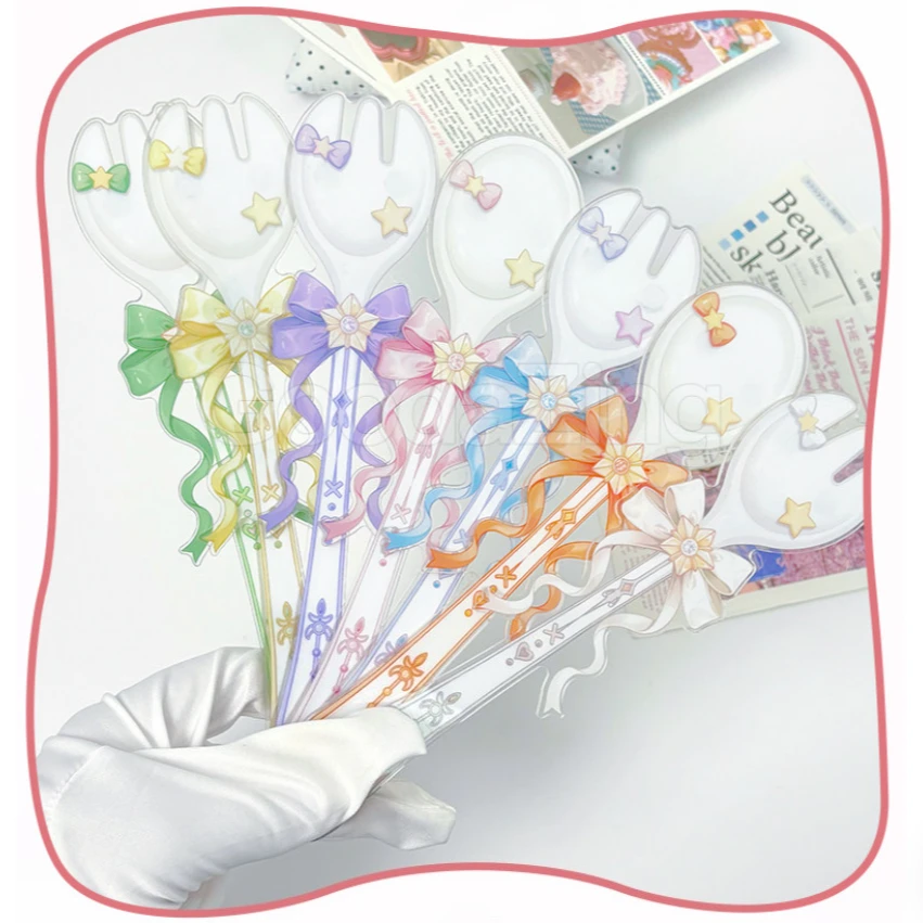 Dreamy Cloud Cutlery Themed Acrylic Badge Holder, Cute Spoon & Fork Goods Display Stick for Anime Pin Collection and Shooting